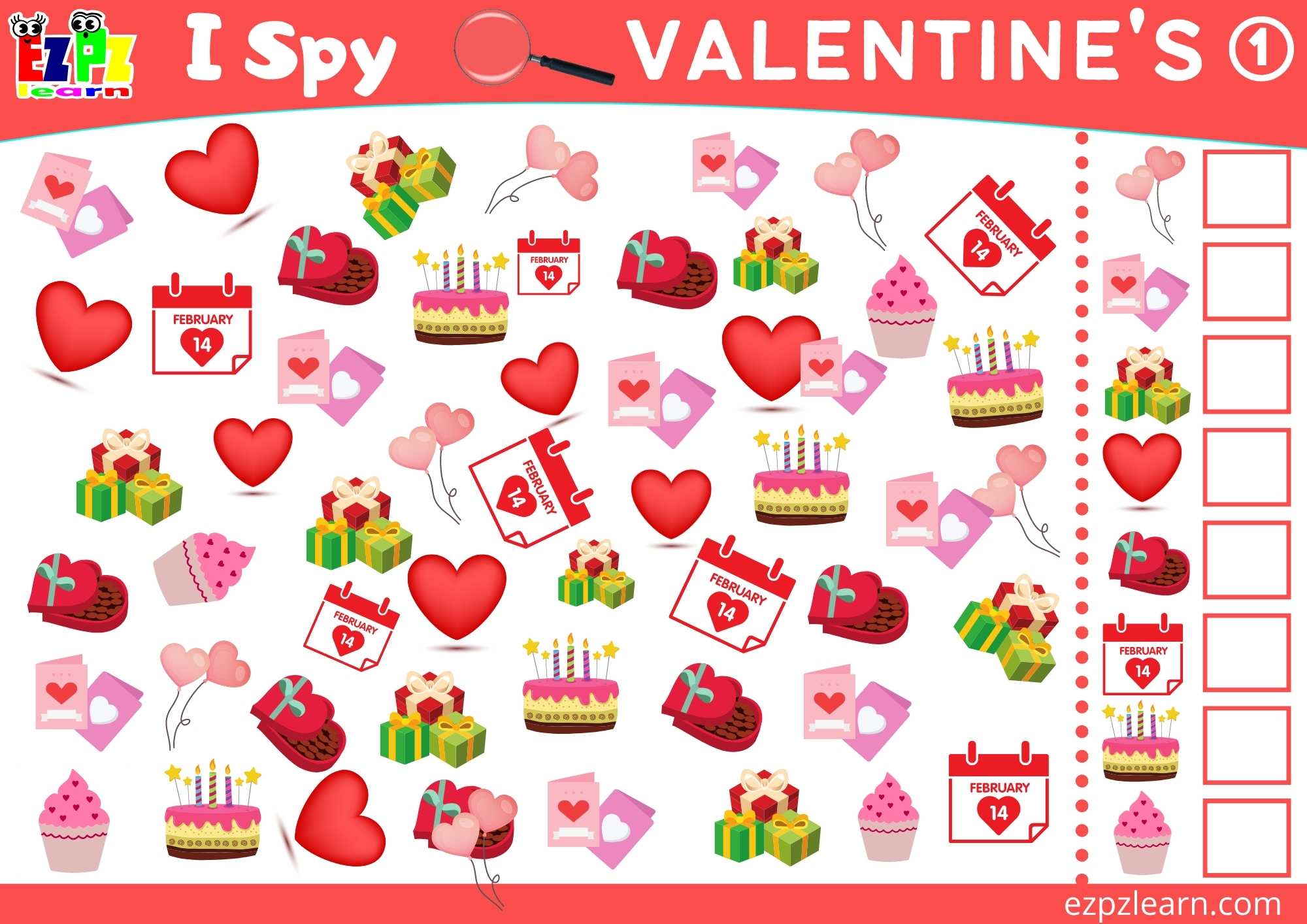 Valentine 1 Topic I Spy Game for kids Free PDF Download